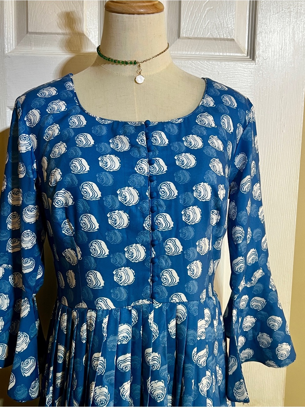 Women’s Indian Cotton Floral Pleated Boho Retro Party‎ Festival Gown Blue M - Picture 3 of 15